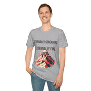 "Internally Screaming Externally Fine" Melting Volcano Tee - Funny Relatable Aesthetic White T-Shirt - Trending Now - September 2026
