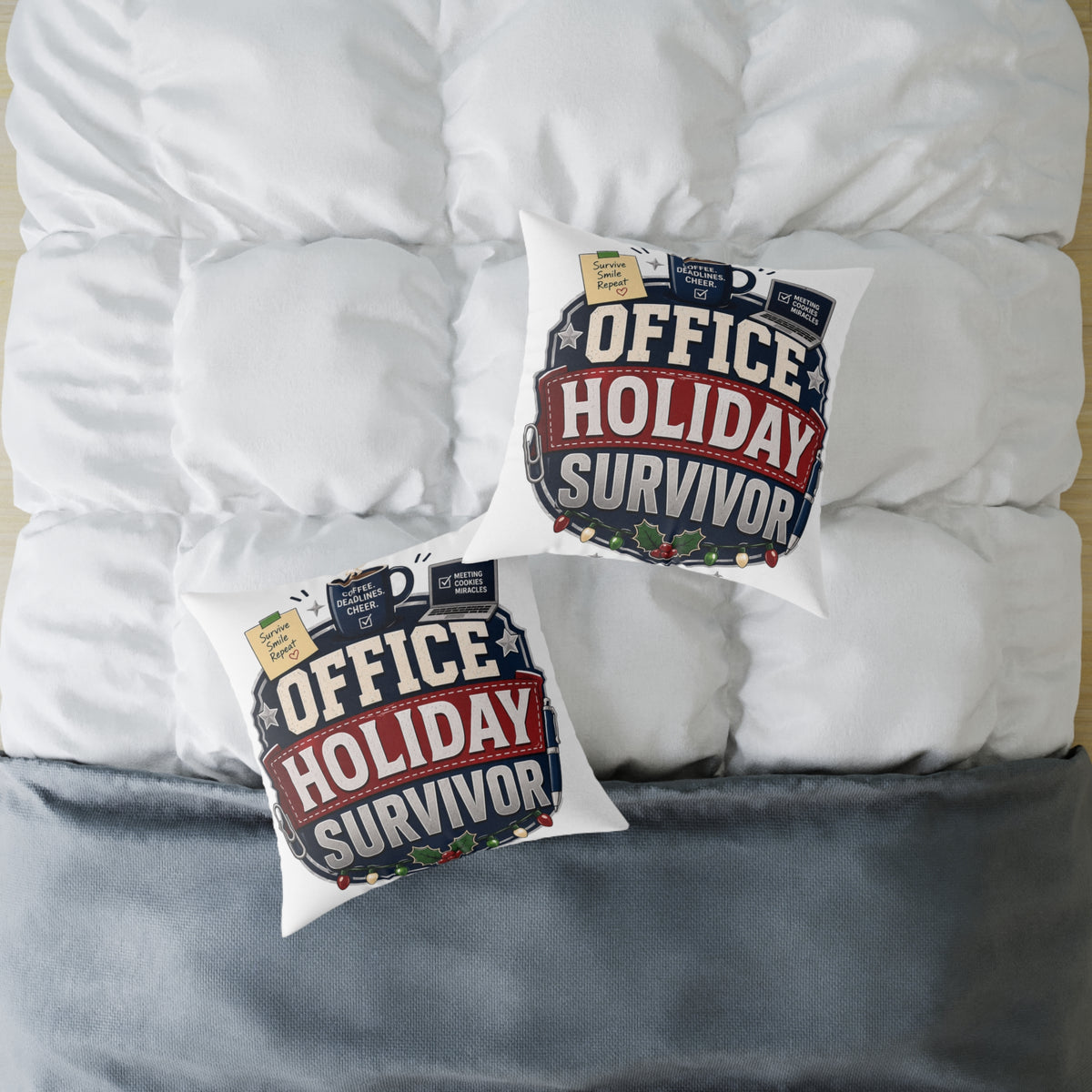 Modern Day Christmas Office Holiday Survivor Pillow