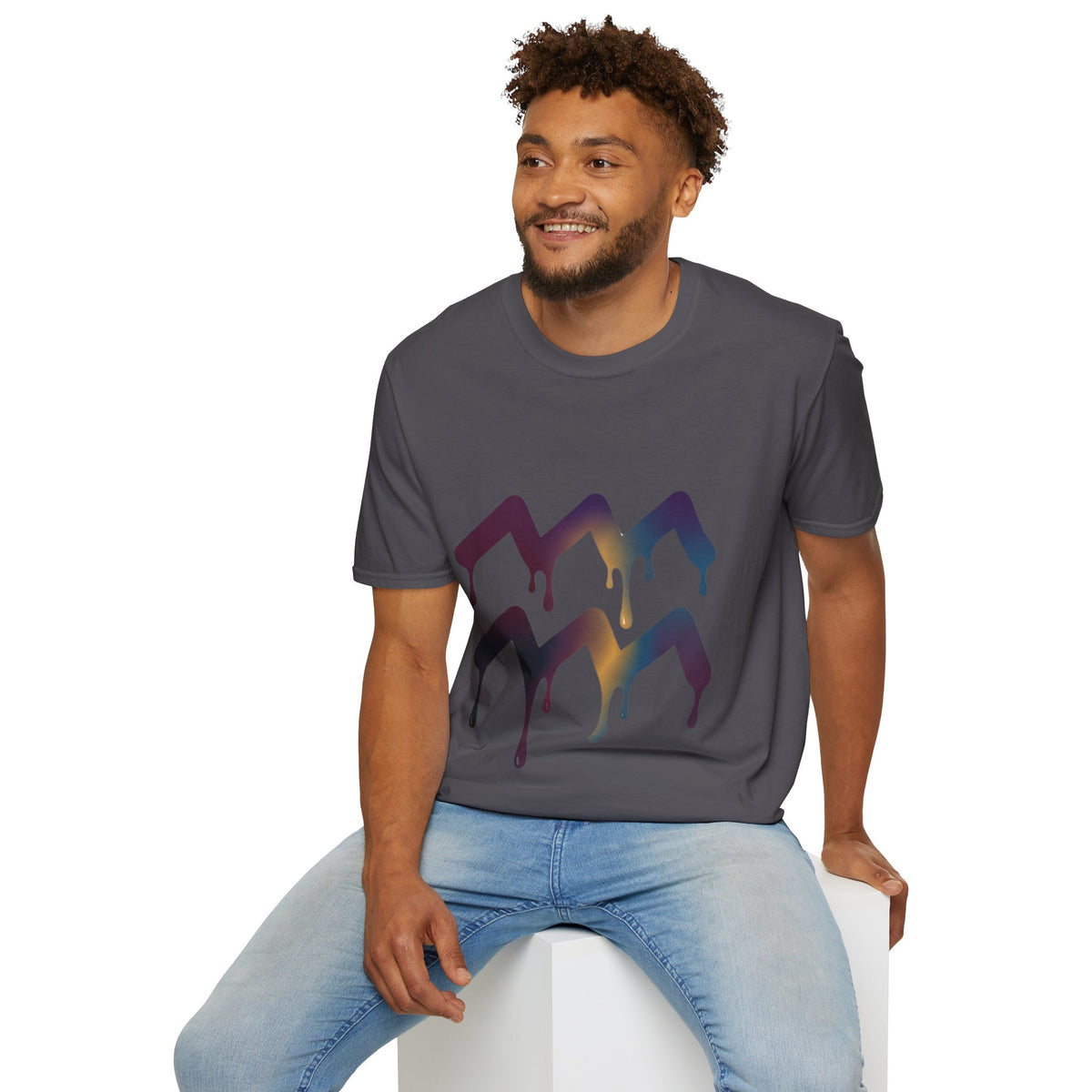 Aquarius Zodiac Dripping Chevron Graphic T-Shirt