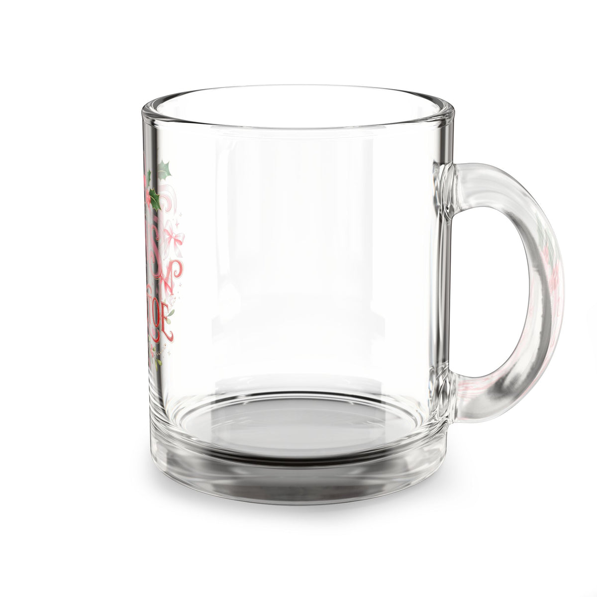 Christmas Glass Mug 10 oz Glass Mug — "Bows and Mistletoe" Christmas Holiday Coffee Mug, 10oz