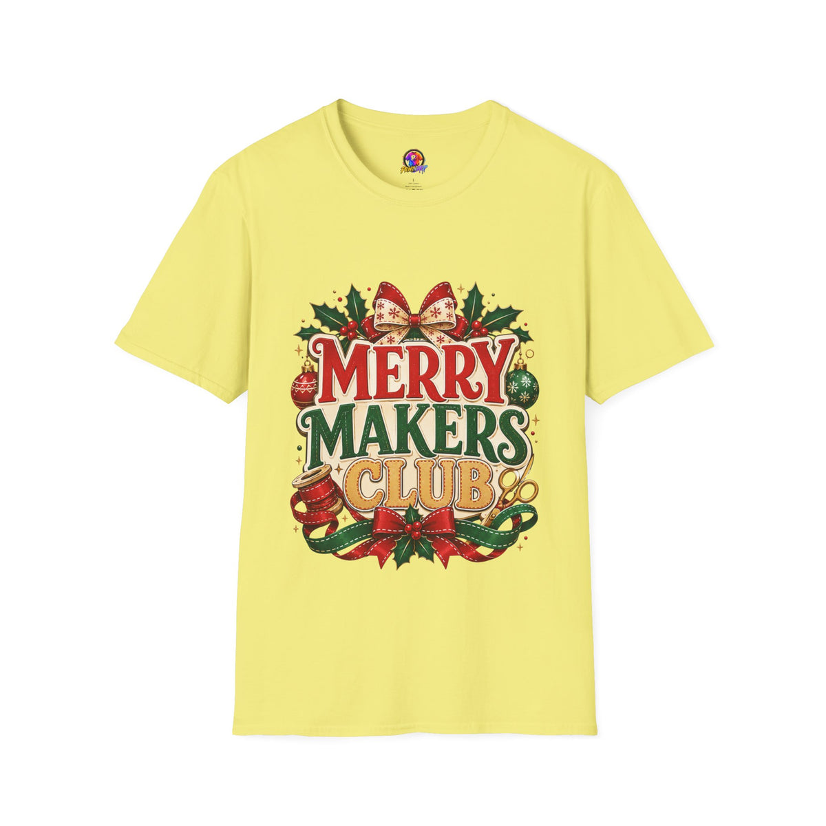 Merry Makers Club T-Shirt — Festive Christmas Holiday Tee with Holly & Bow
