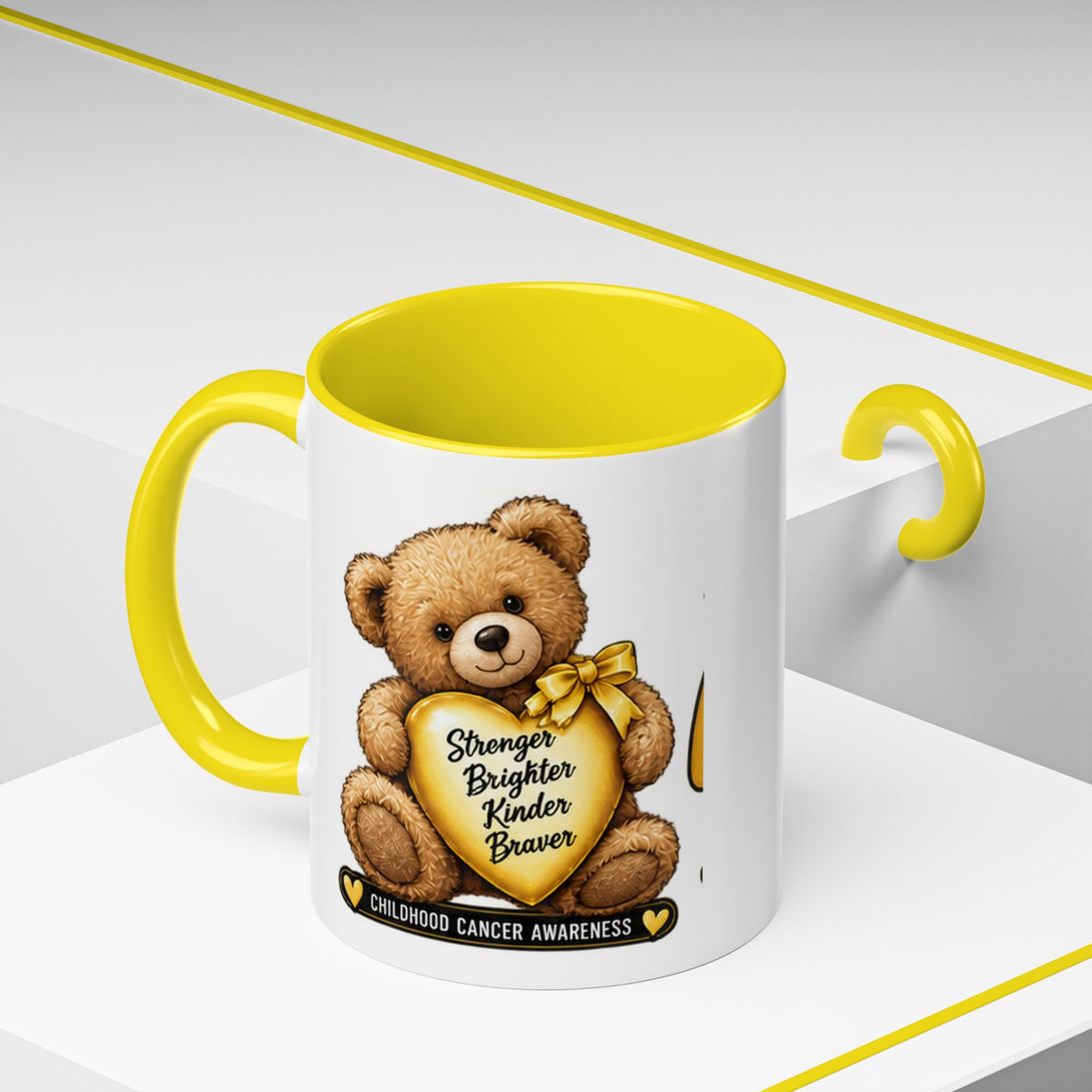 Gold Ribbon Teddy Bear Childhood Cancer Awareness Accent Mug (11/15oz)