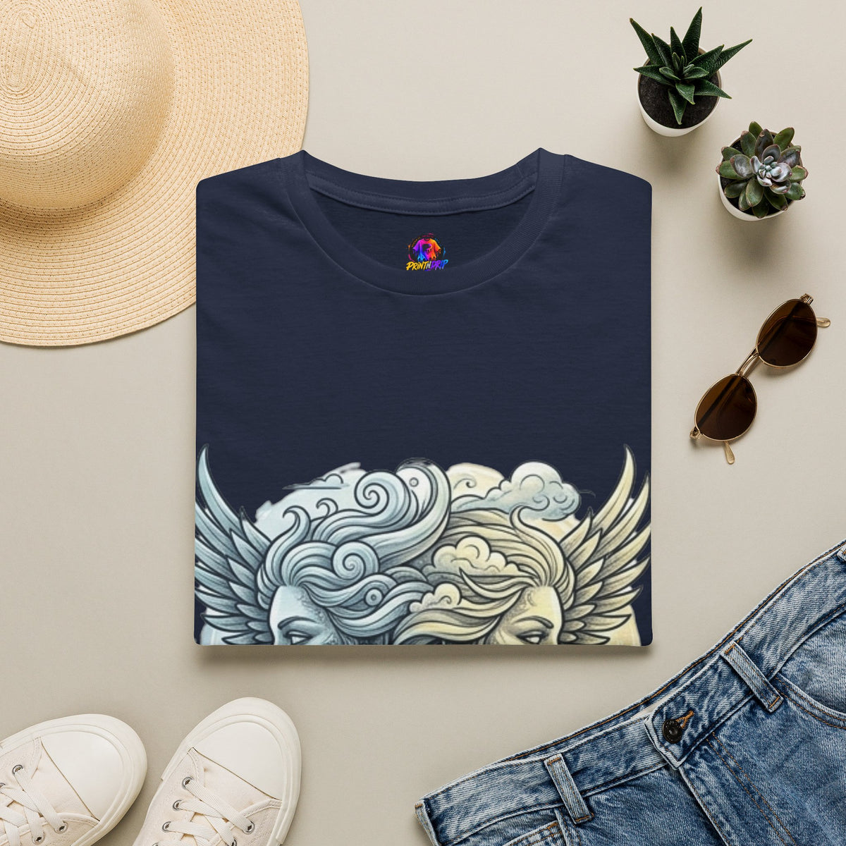 Mythic Moon & Sun Faces T-Shirt — Celestial Duality Graphic Tee