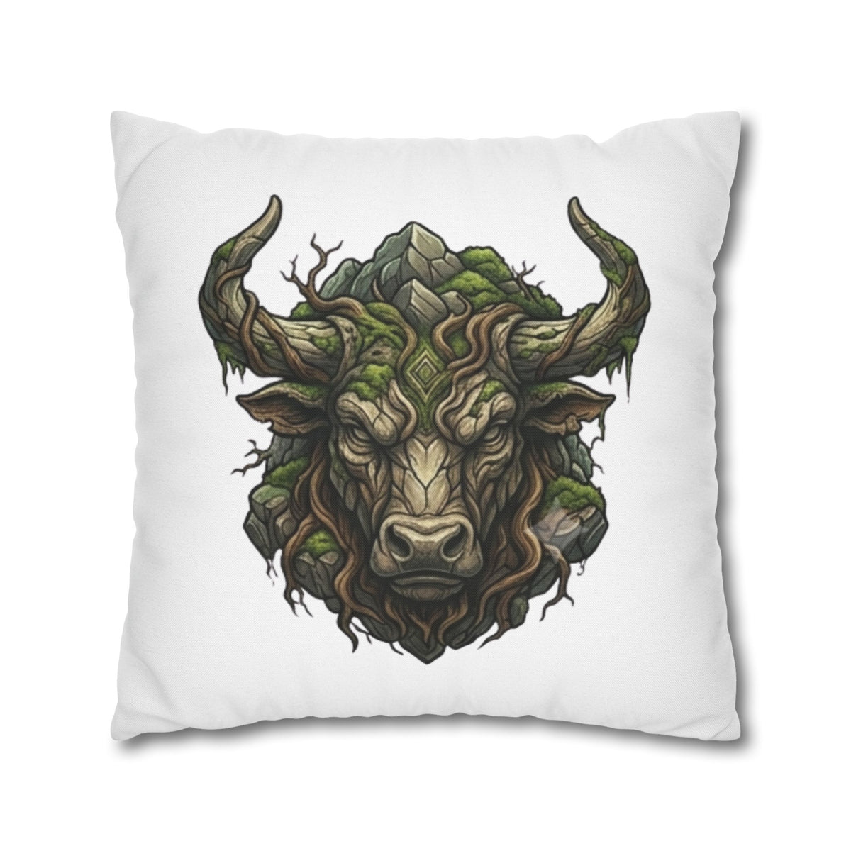 Taurus Forest Bull Decorative Pillowcase — Mythic Woodland Ox Accent Cushion