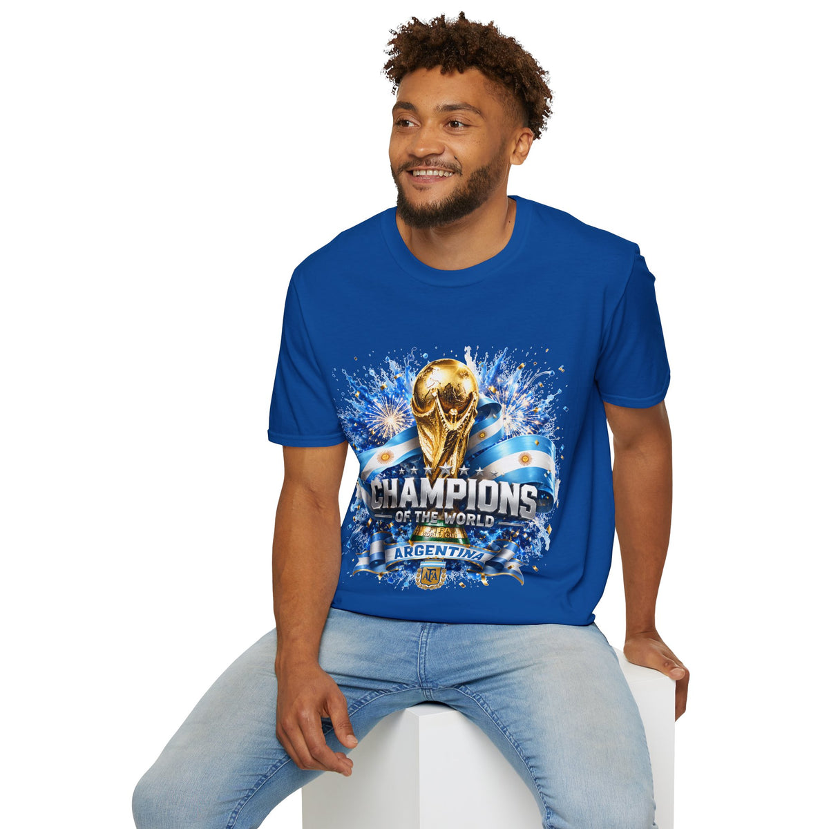 Argentina World Cup Champions T-Shirt — Gold Trophy Celebration Tee