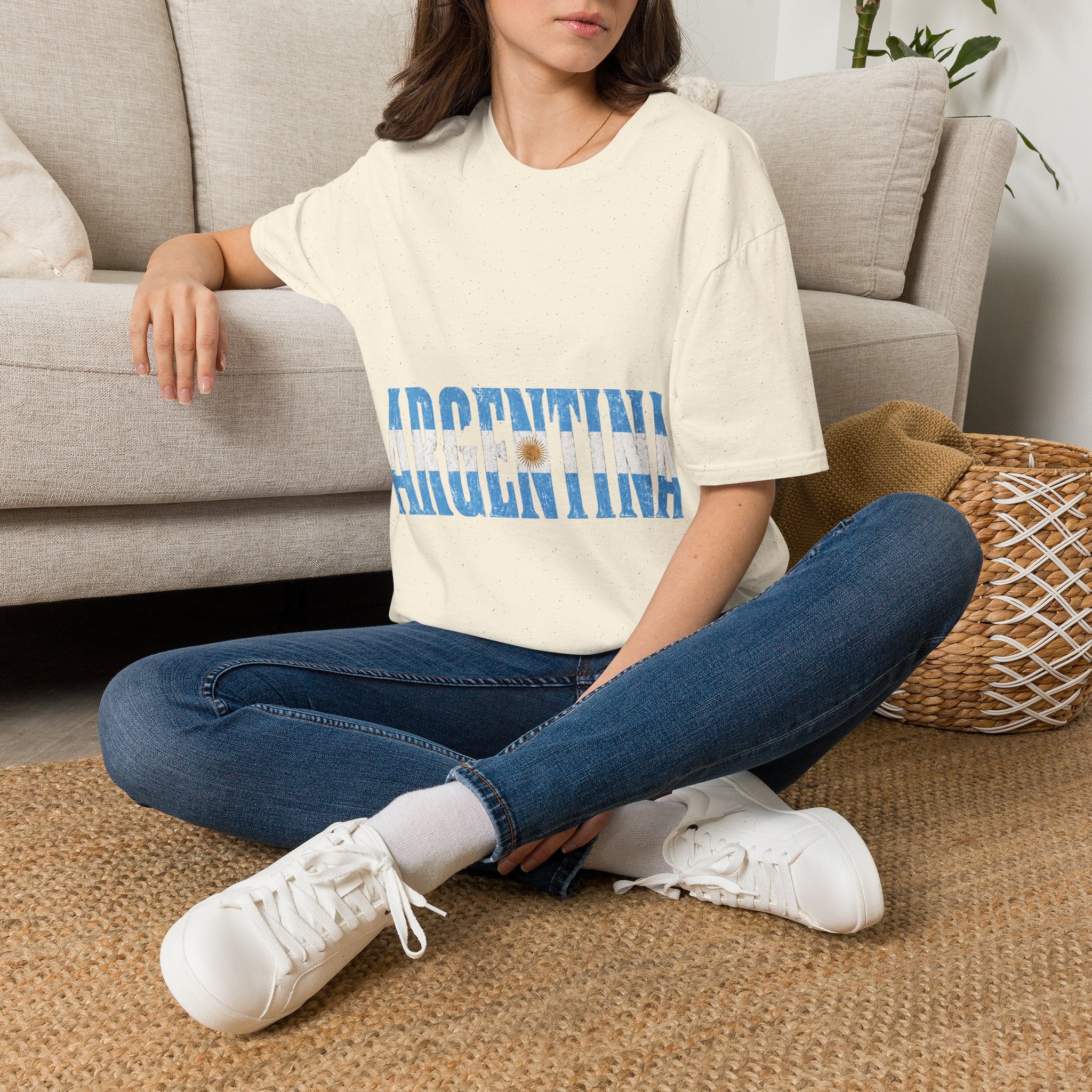 Argentina Flag Stripe T-Shirt — Vintage Blue 'ARGENTINA' Graphic Tee