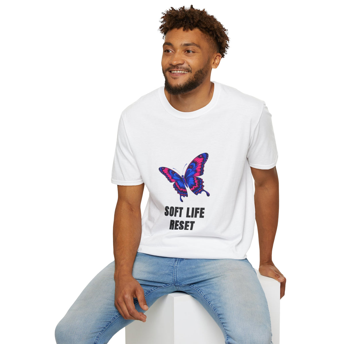 Butterfly 'Soft Life Reset' T-Shirt — Vibrant Pink & Blue Graphic Tee - Trending Now - August 2026