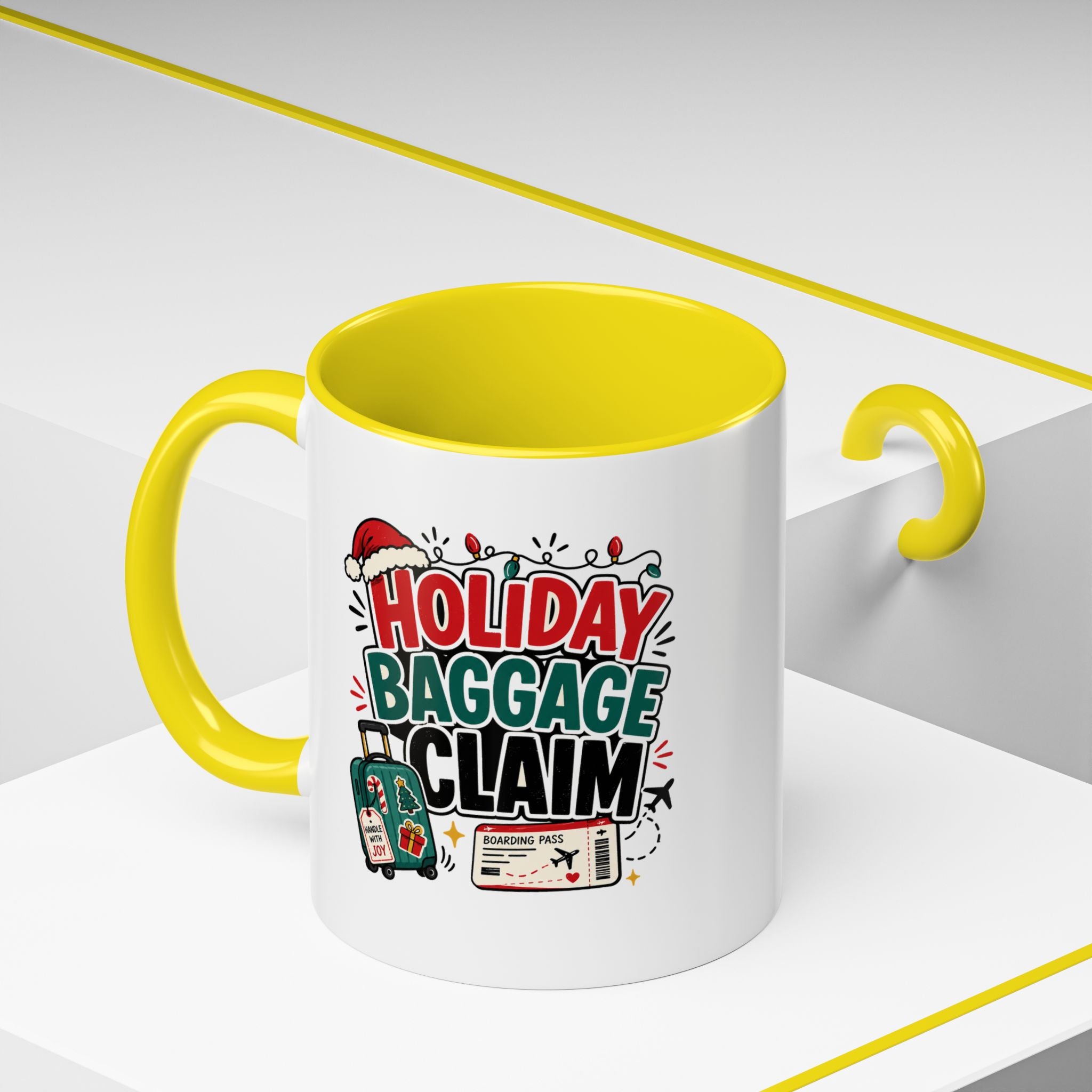 Modern Day Christmas Holiday Baggage Claim Coffee Mug — Funny Christmas Travel Gift (11/15oz)