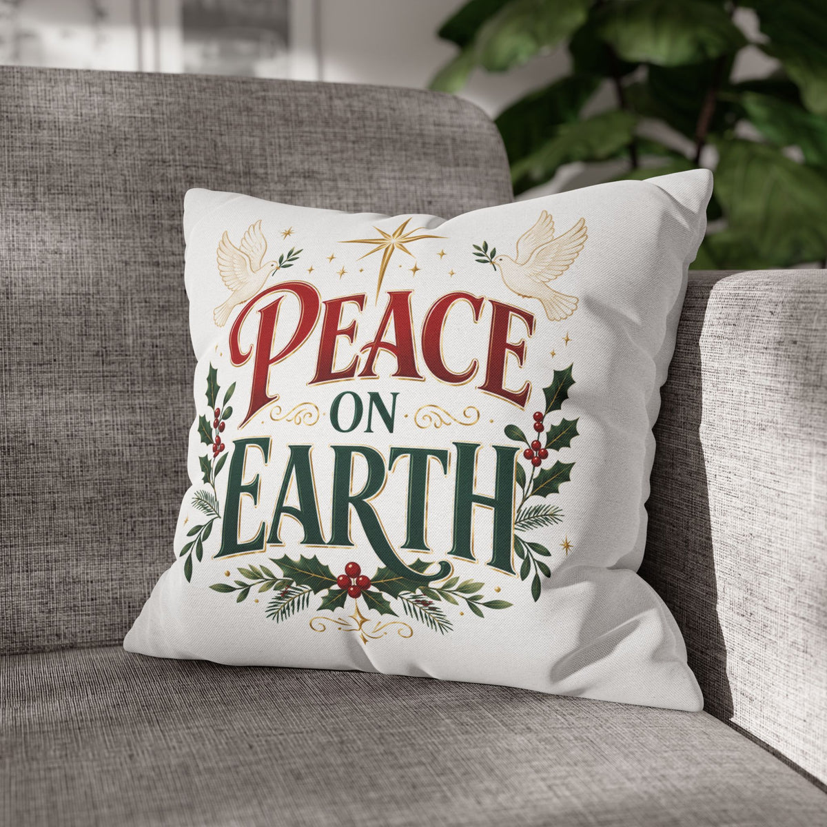 Christmas Peace on Earth Holiday Pillowcase — Christmas Decorative Throw Pillow Cover