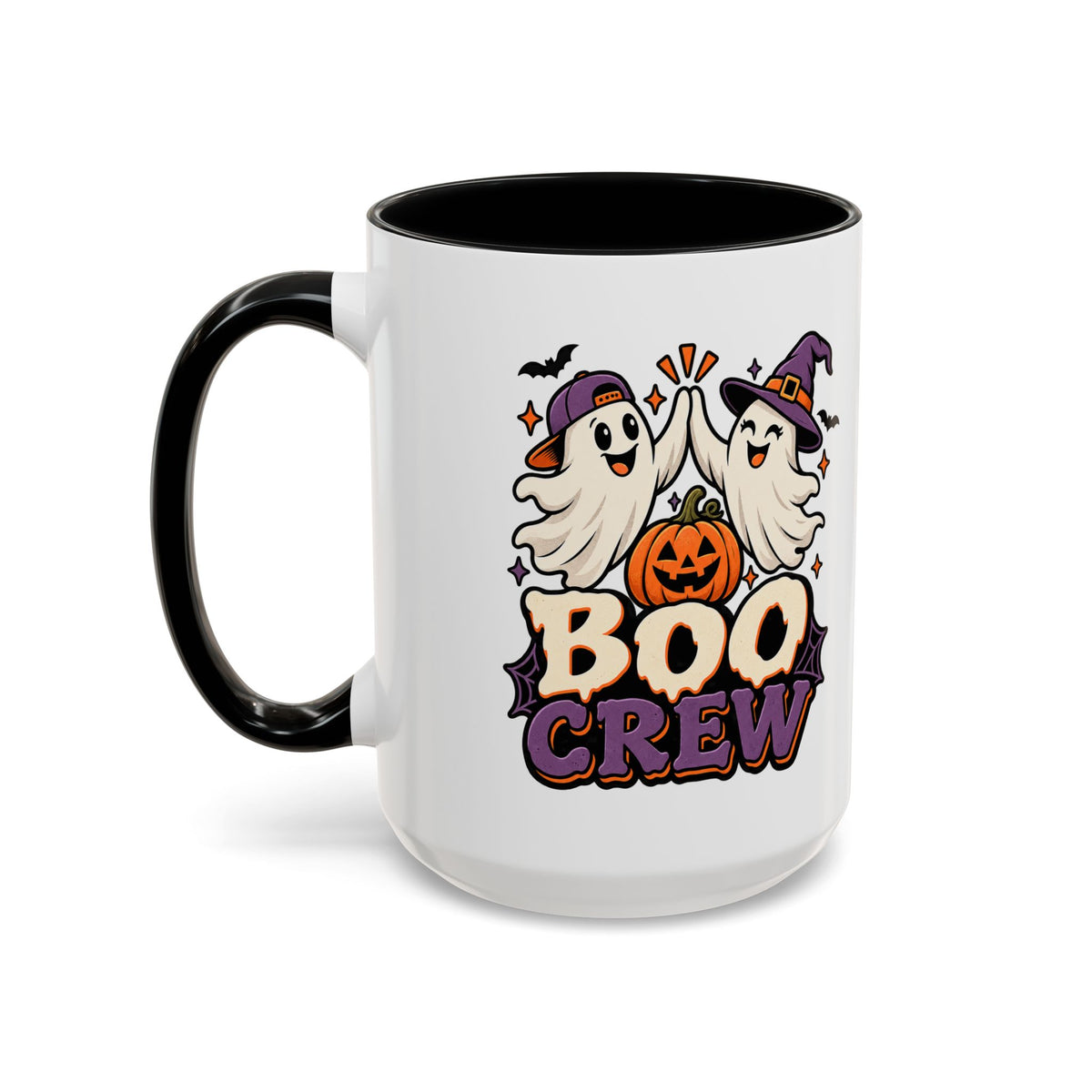 Boo Crew Halloween Accent Coffee Mug — Cute Ghosts & Jack-O'-Lantern Design (11/15 oz)
