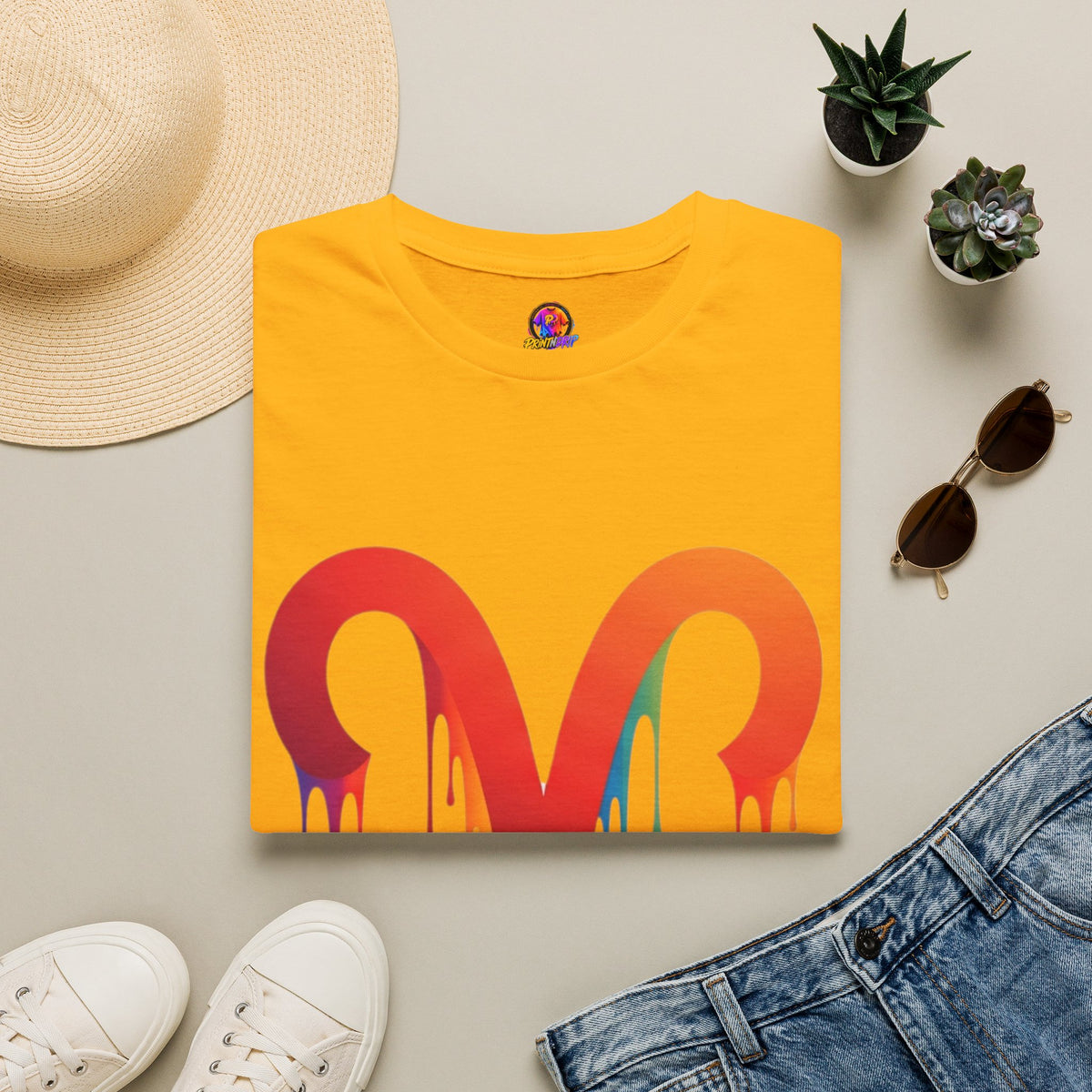 Aries Rainbow Drip T-Shirt — Colorful Dripping Zodiac Graphic Tee