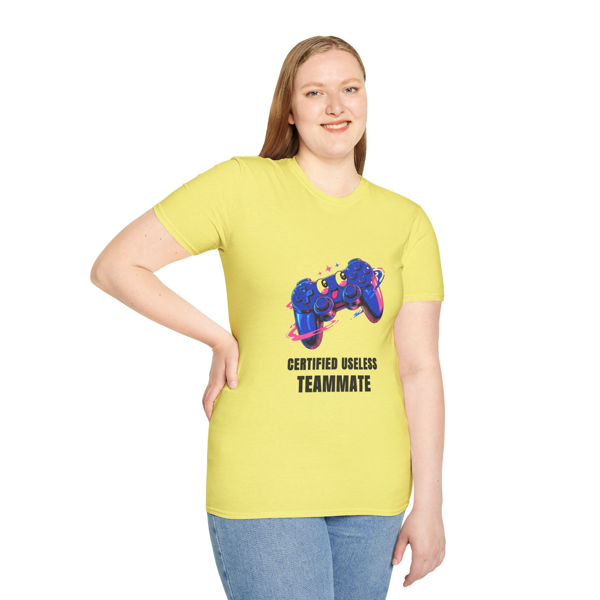 Certified Useless Teammate Gamer T-Shirt — Retro Neon Gamepad Tee - Trending Now - August 2026