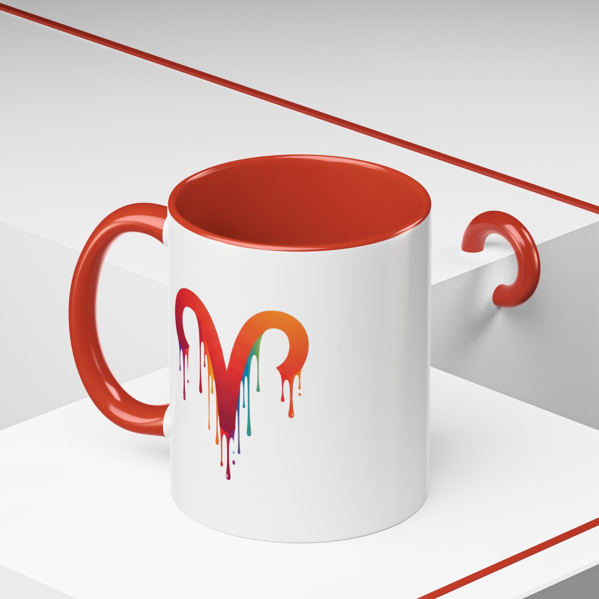 Rainbow Drip Heart Coffee Mug — Colorful Art Accent Mug