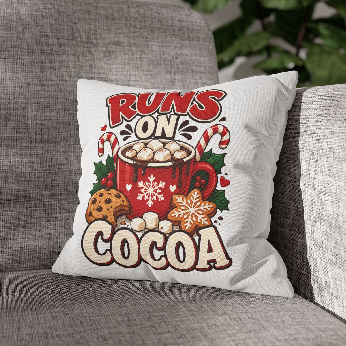 Christmas Runs on Cocoa Decorative Pillowcase — Hot Chocolate Holiday Throw Pillow