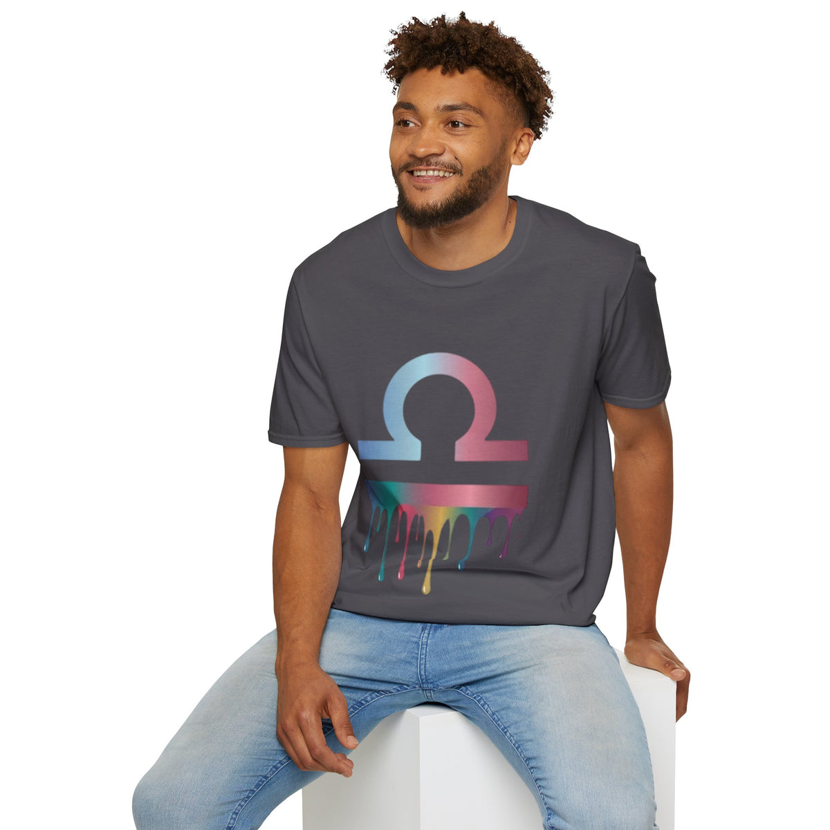 Libra Zodiac Omega Symbol T‑Shirt — Pastel Gradient Drip Graphic Shirt