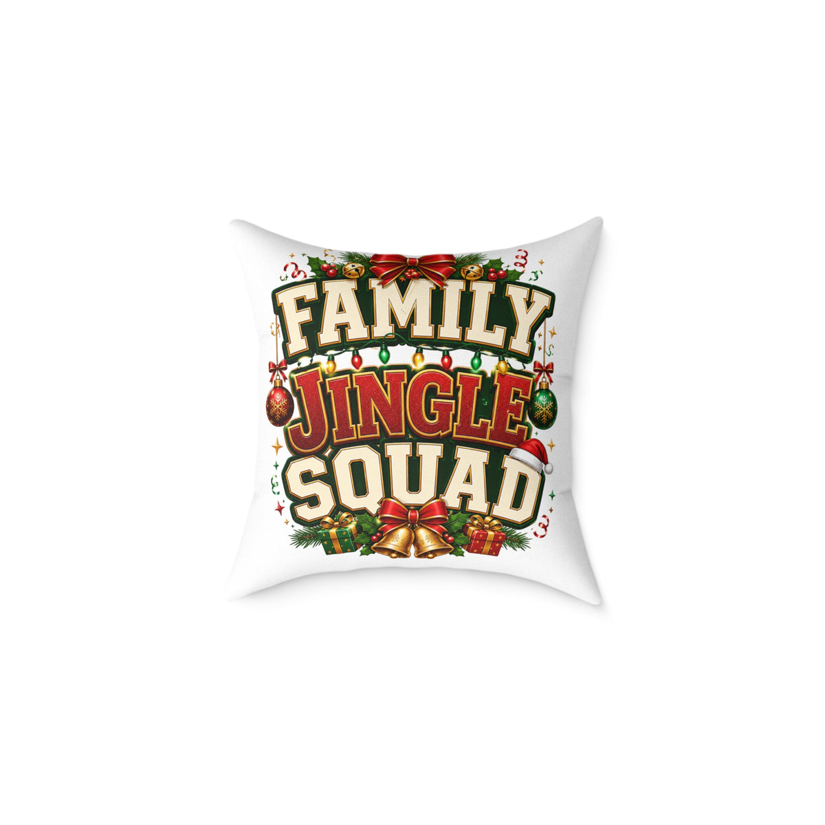 Family Jingle Squad Christmas Throw Pillow - Holiday Decorative Square Pillow