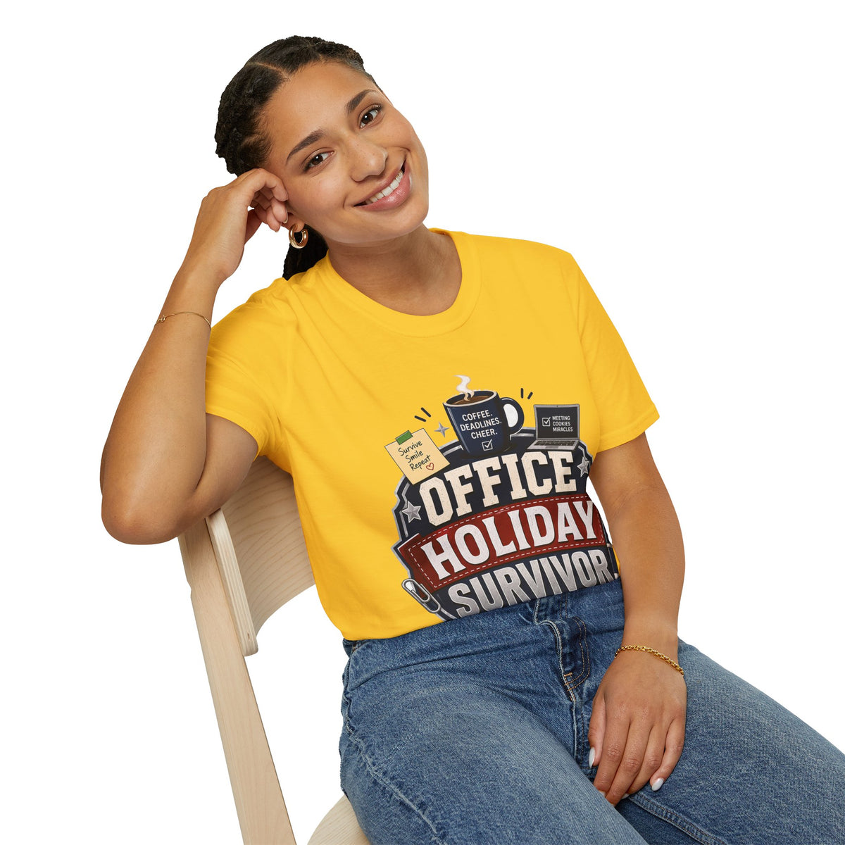 Office Holiday Survivor T-Shirt — Coffee, Deadlines & Cheer Work Shirt