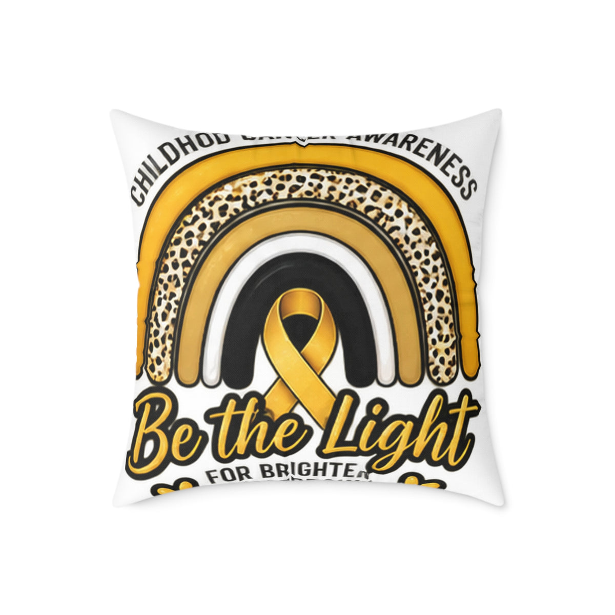 Childhood Cancer Awareness Pillow – "Be the Light" Gold Ribbon Square Pillow
