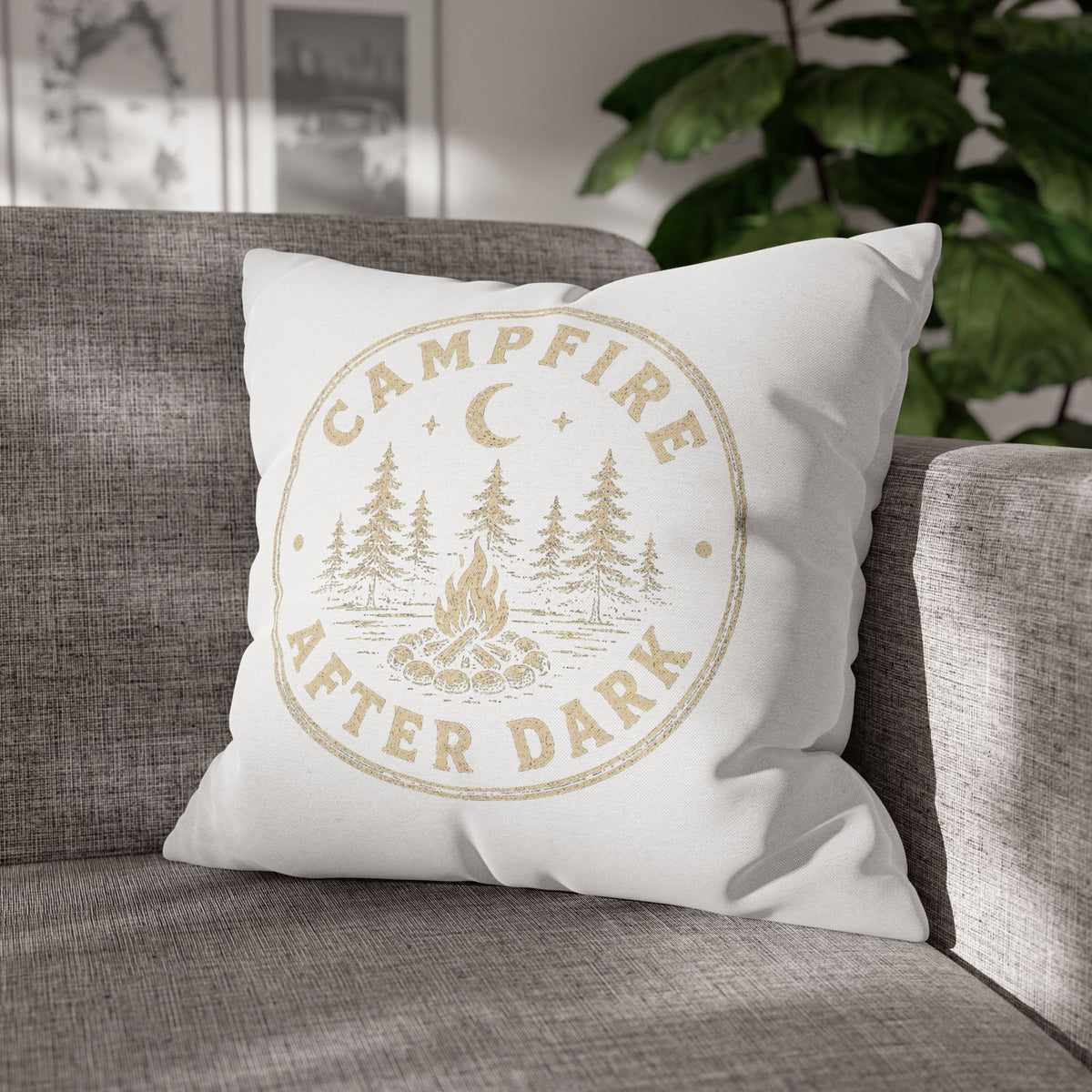 Campfire After Dark Decorative Pillowcase  Milo Bailey Dog Dad Mom— Rustic Camping Throw Pillow Cover