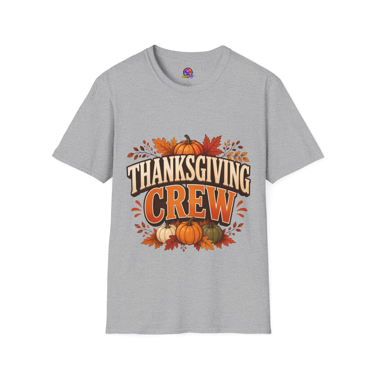 Thanksgiving T-Shirt Crew T-Shirt— Festive Pumpkin & Fall Leaves Holiday Tee