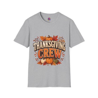 Thanksgiving Crew T-Shirt — Festive Pumpkin & Fall Leaves Holiday Tee