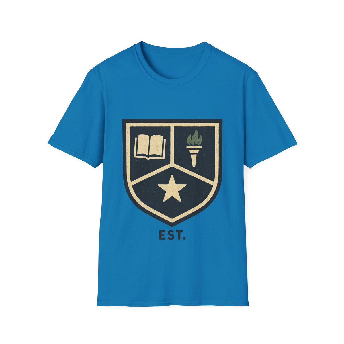 Academy Crest T-Shirt — Book & Torch Vintage Shield Tee - Trending Now - August 2026