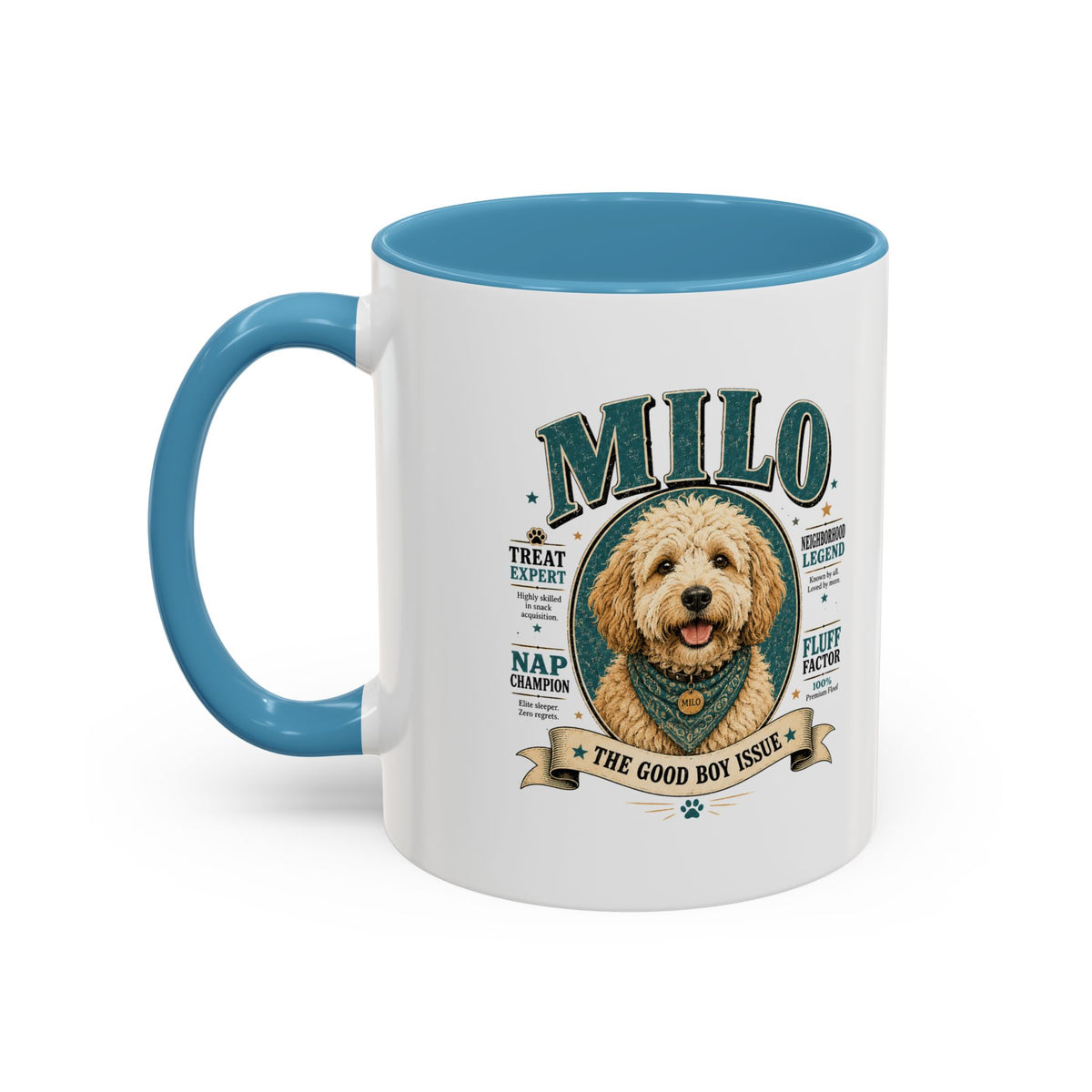 Milo Bailey Dog Dad Mom Milo Personalized Dog Coffee Mug — 'The Good Boy Issue' Accent