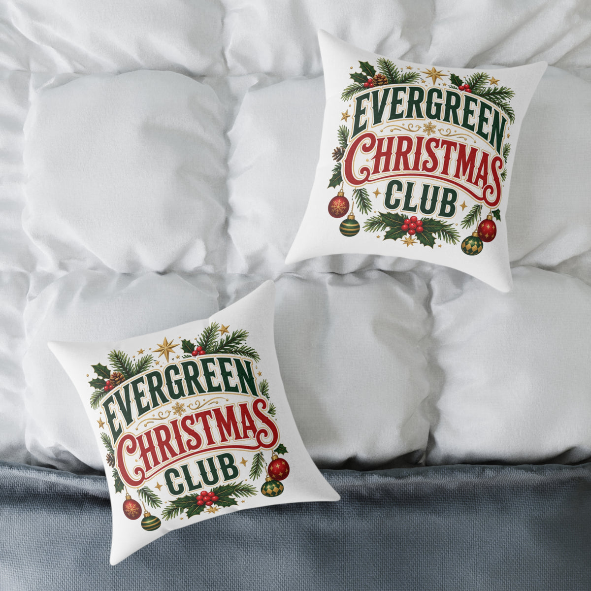 Evergreen Christmas Club Holiday Throw Pillow — Festive Pine Wreath Decorative Pillow