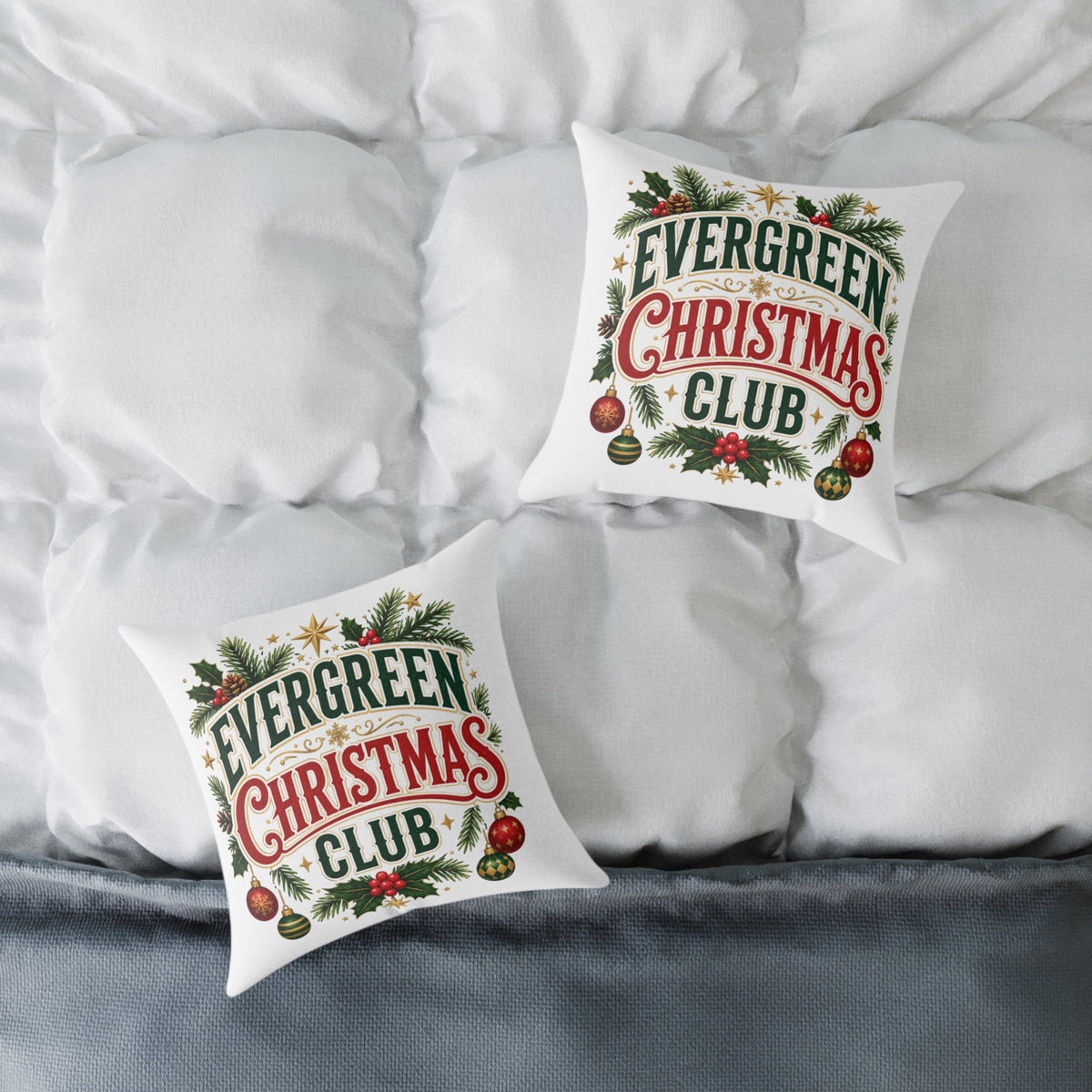 Evergreen Christmas Club Holiday Throw Pillow — Festive Pine Wreath Decorative Pillow