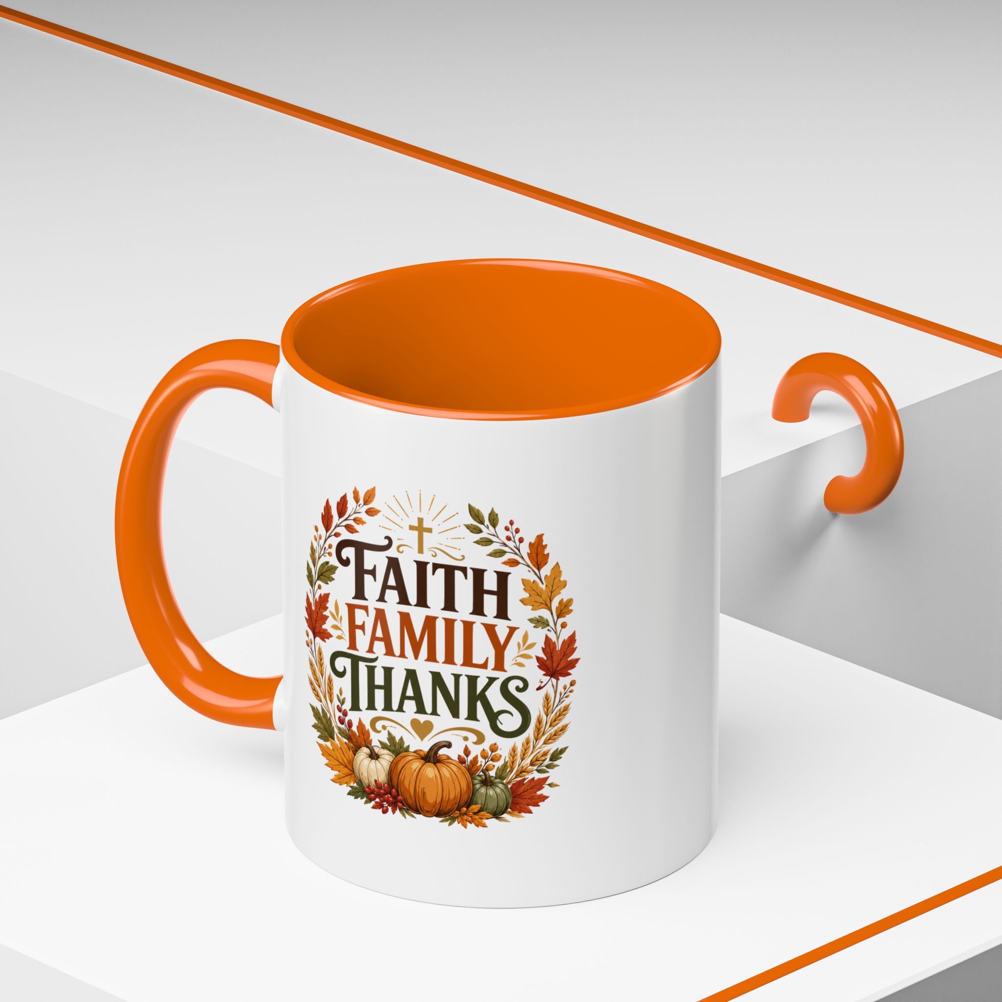 Thanksgiving Mug Faith Family Thanks Accent Coffee Mug — Thanksgiving Pumpkin Fall Leaves