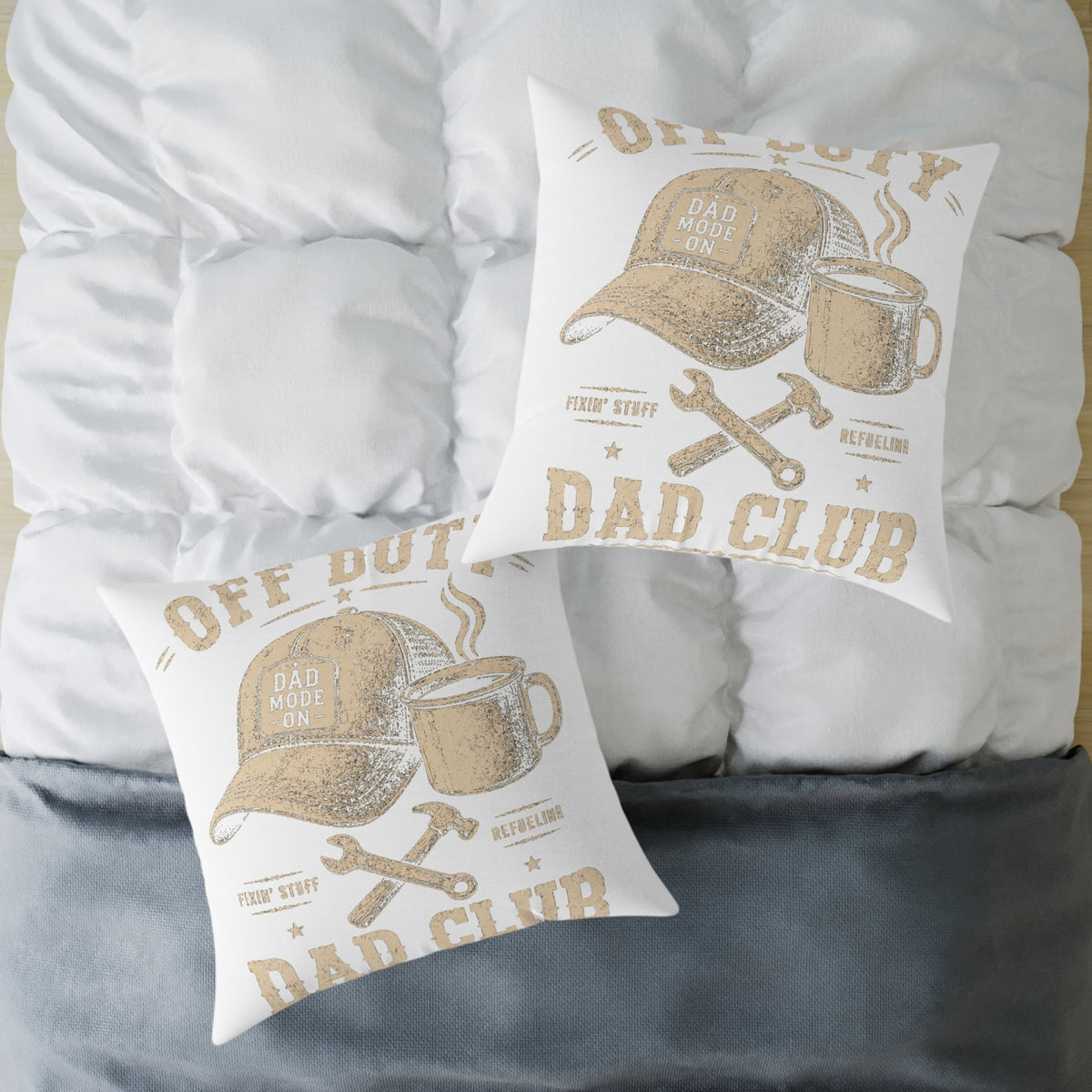 Decorative Pillow  Milo Bailey Dog Dad Mom – "Dad Made It" Cap & Coffee Rustic Throw Pillow for Father’s Day