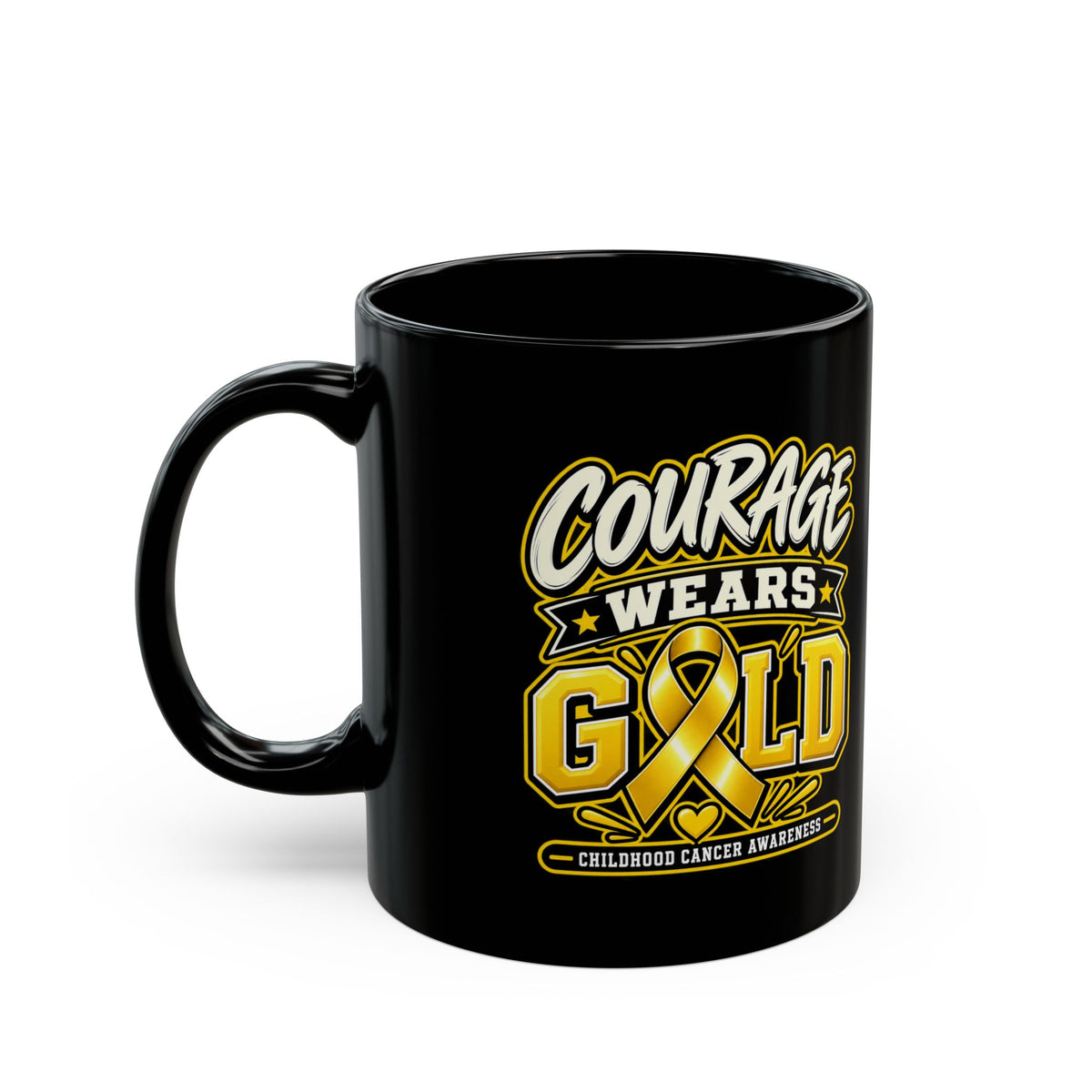 Courage Wears Gold Childhood Cancer Awareness Black Mug (11oz, 15oz)