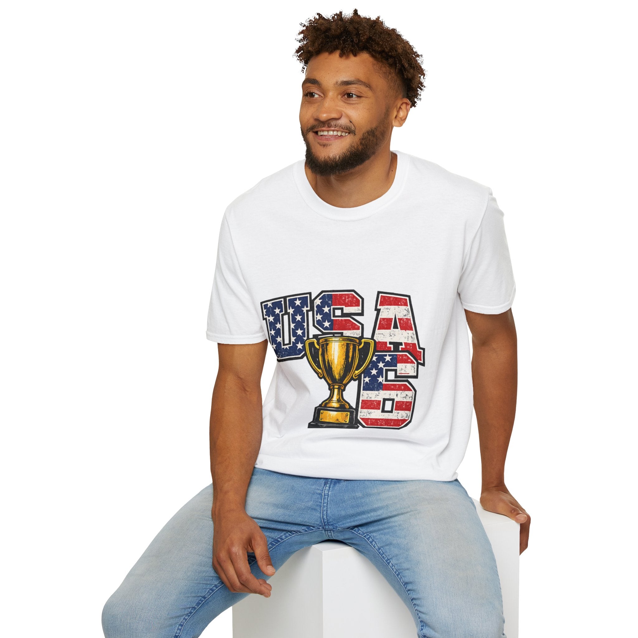 USA Trophy T-Shirt — Patriotic American Flag Graphic Tee