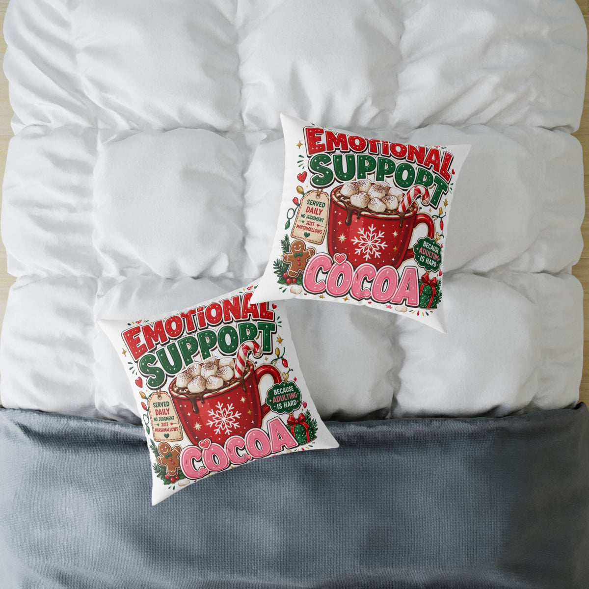 Modern Day Christmas Emotional Support Square Poly Canvas Pillow