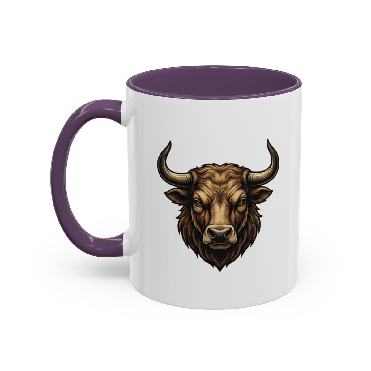 Taurus Bull Head Accent Coffee Mug — Rustic Bull Illustration Ceramic Mug