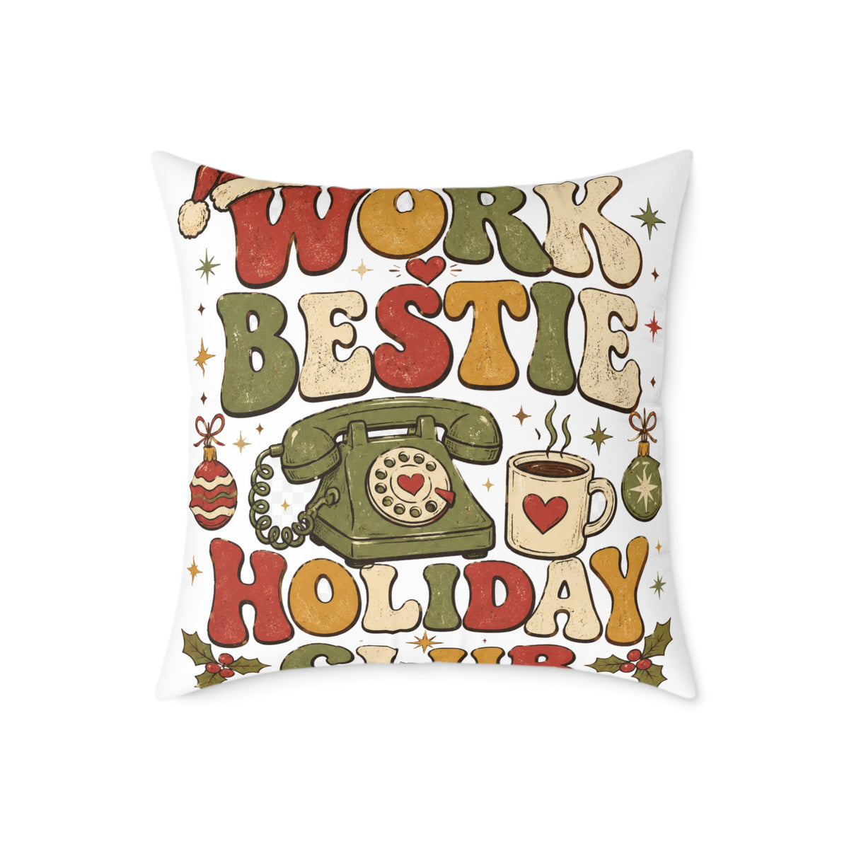 Modern Day Christmas Holiday 'Work Bestie' Decorative Throw Pillow