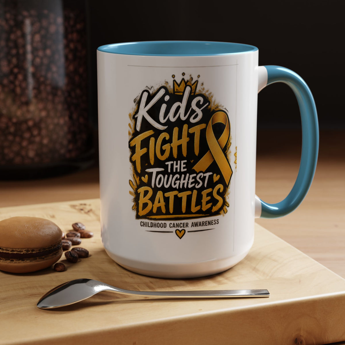 Kids Fight The Toughest Battles Accent Coffee Mug — Childhood Cancer Awareness 11/15oz