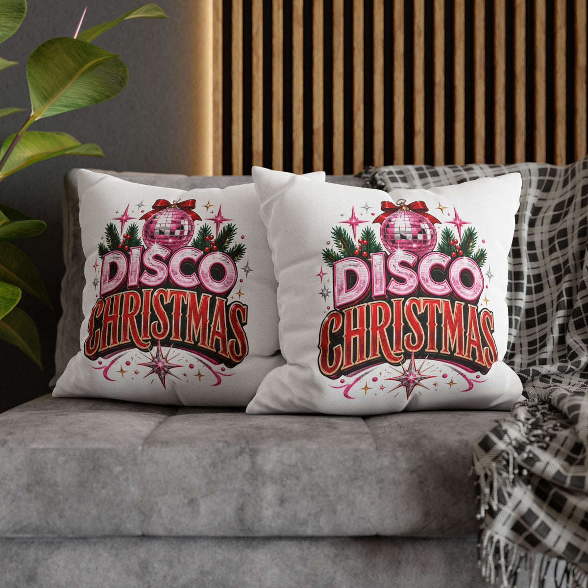 Disco Christmas Pillowcase — Retro Pink Disco Ball Holiday Decor