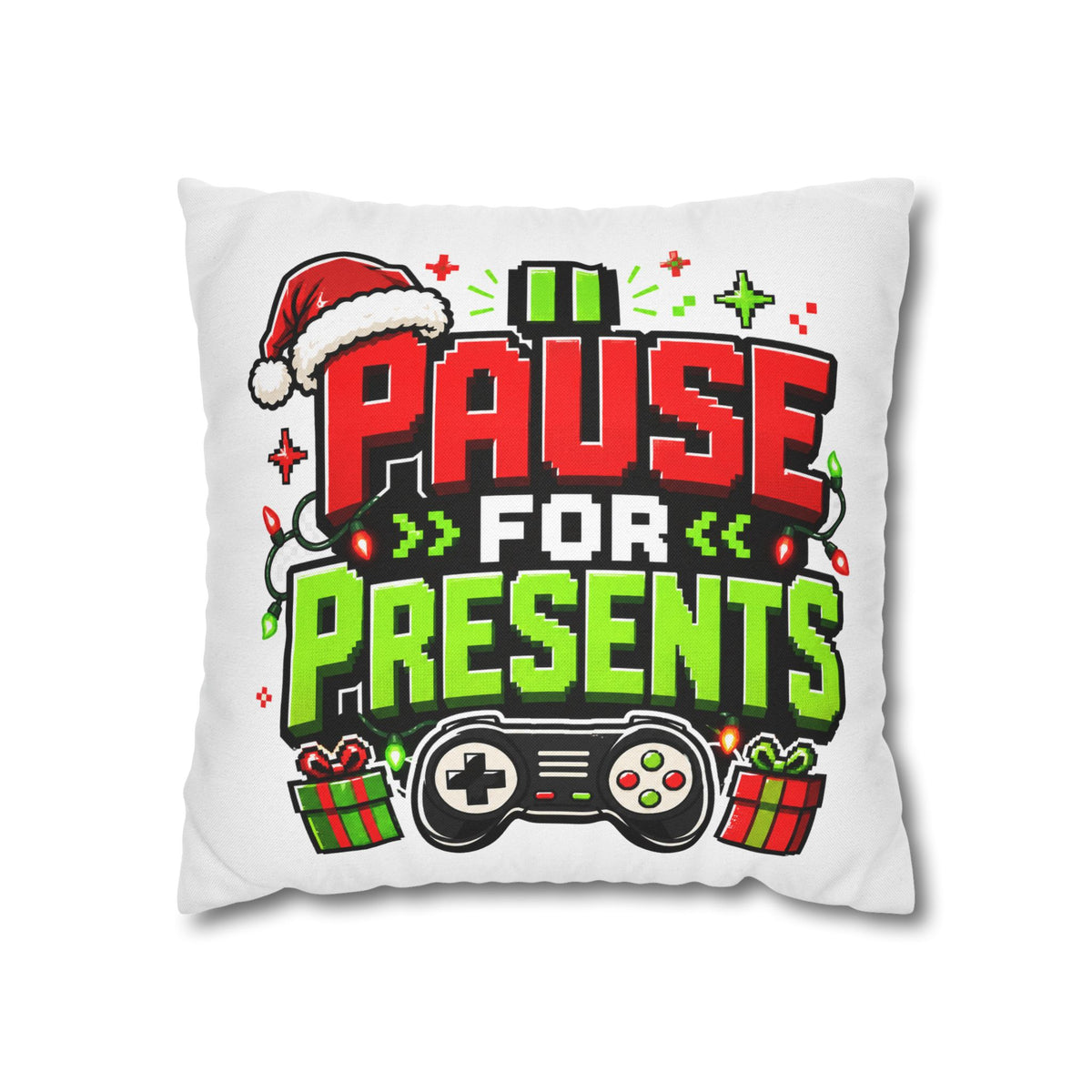 Pause for Presents Gaming Christmas Pillowcase Modern Day Christmas