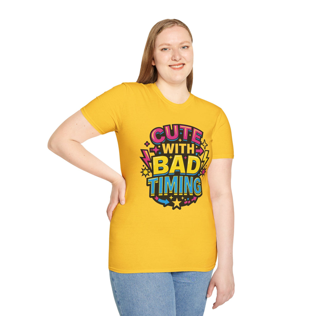 Cute But Bad Timing Graphic T-Shirt — Funny Retro Rainbow Tee - Trending Now - August 2026