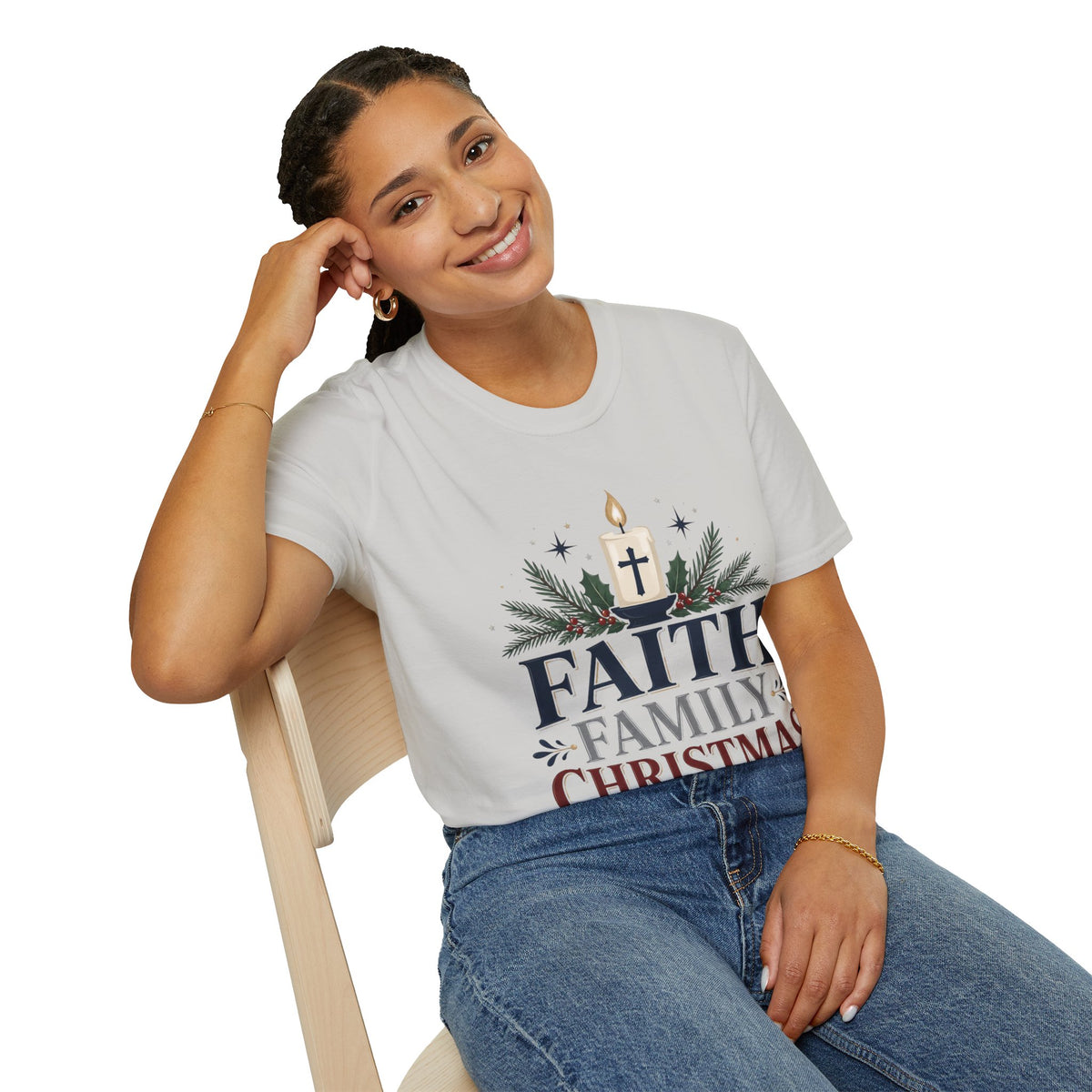 Christmas Faith T-Shirt — "Faith, Family, Christmas" Religious Holiday Tee