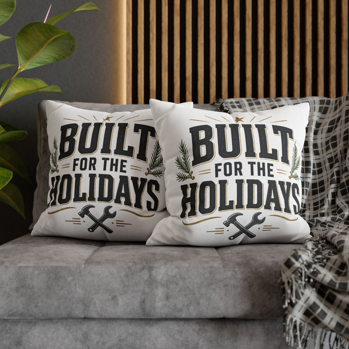 Christmas Built for the Holidays Decorative Pillowcase — Festive Tool Lover Throw Pillow Cover