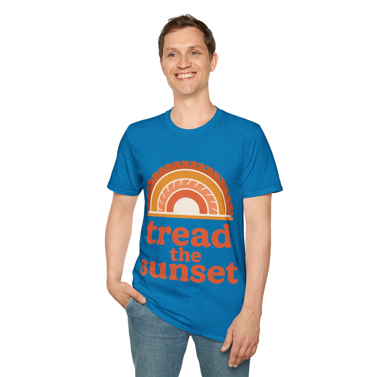 Tread The Sunset Boho Rainbow T-Shirt, Retro Wanderlust Hiking Outdoor Graphic Tee - Trending Now - September 2026