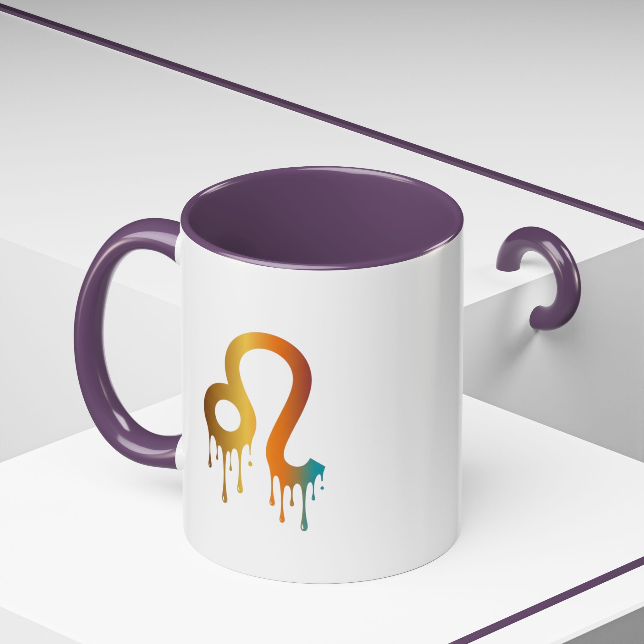 Leo Zodiac Coffee Mug — Dripping Rainbow Leo Symbol Accent Mug