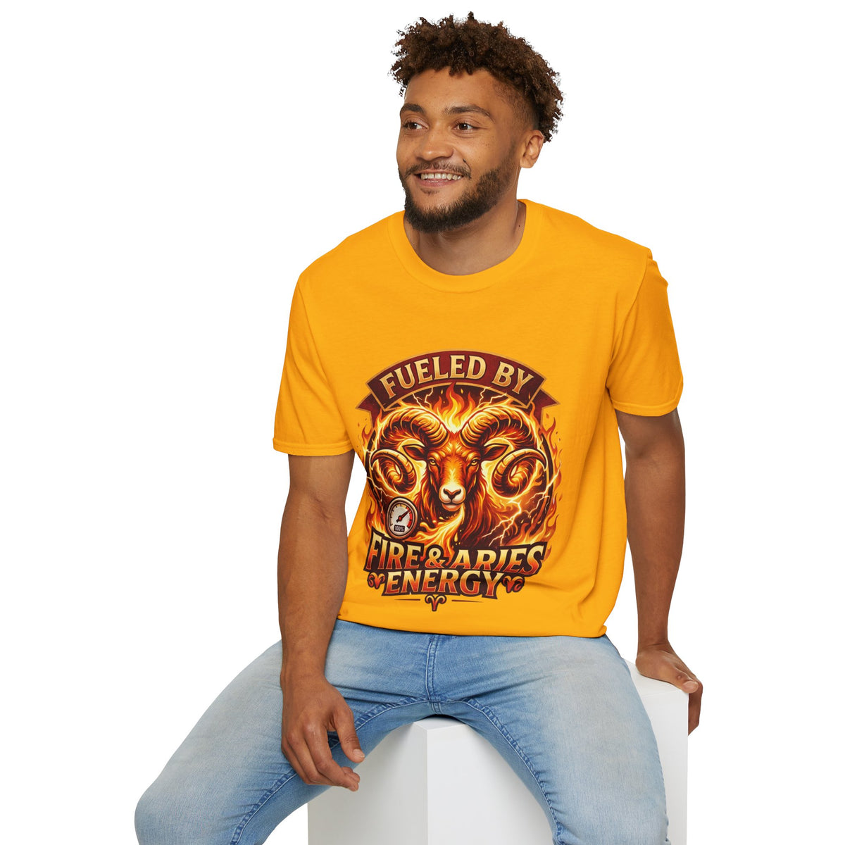Aries Zodiac Fueled By Fire & Aries Energy T-Shirt — Zodiac Ram Graphic Tee