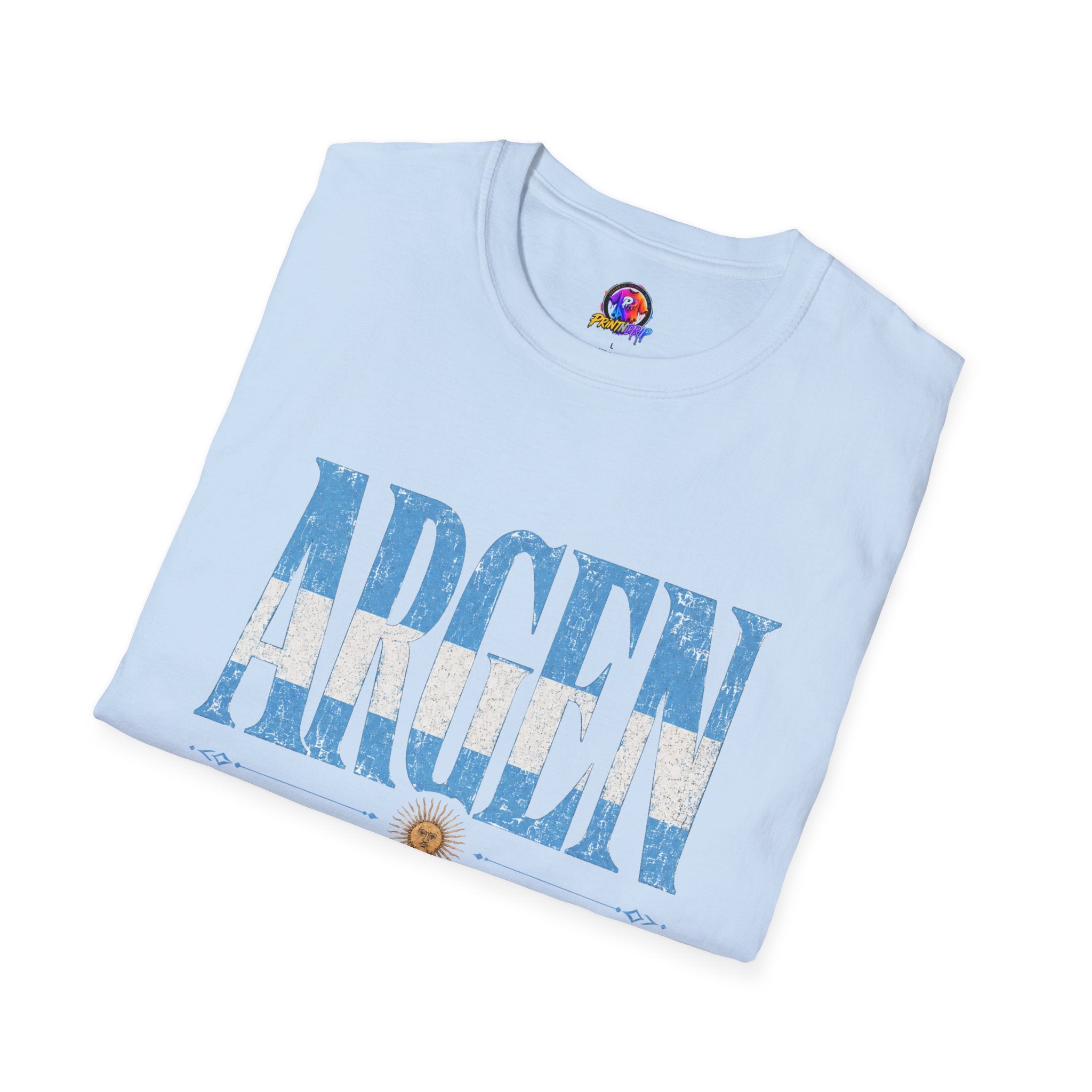 Argentina Flag Graphic T‑Shirt — Vintage Blue Distressed Typography