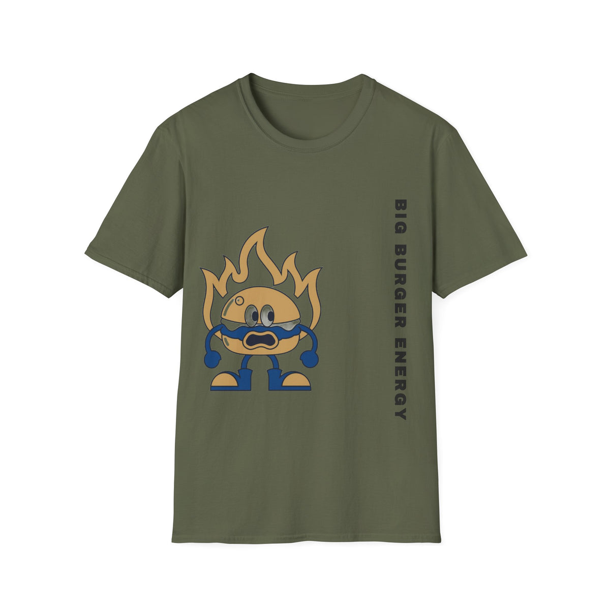 Burger Mascot T‑Shirt — ‘Big Burger’ Flame Character Graphic Tee - Trending Now - September 2026