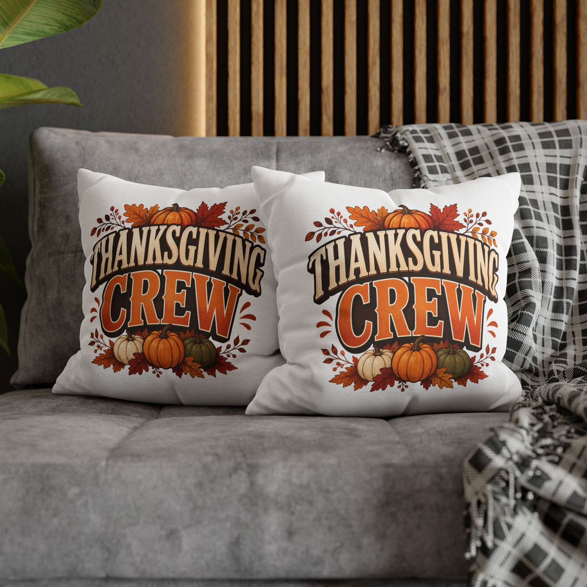 Thanksgiving Crew Decorative Pillow Cover — Fall Pumpkin Accent Pillowcase