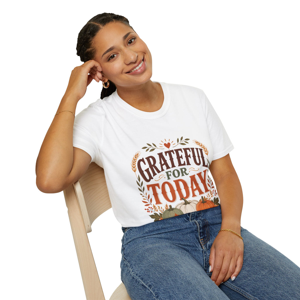 Thanksgiving T-Shirt Grateful For Today T-Shirt — Fall Pumpkin Thanksgiving Casual Tee
