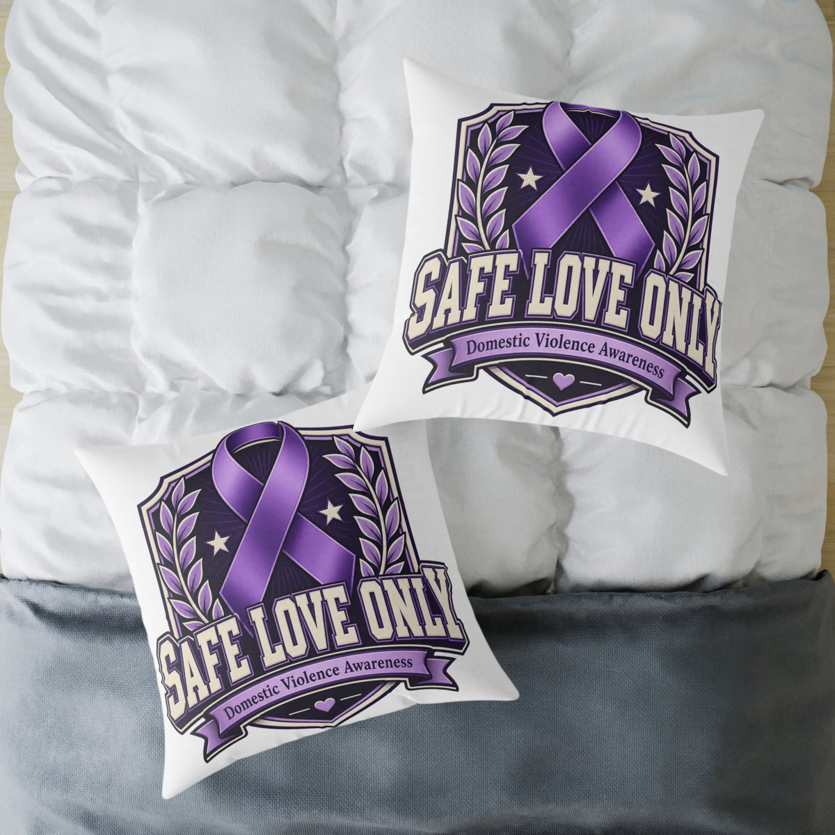 Square Poly Canvas Pillow — "Safe Love Only" Domestic Violence Awareness Accent Pillow